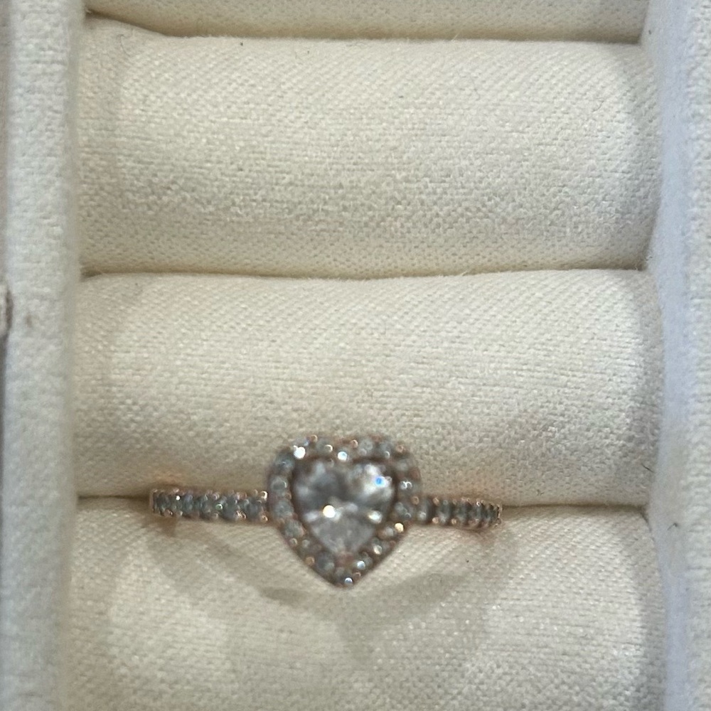 Pandora Gold Ring with Heart-Shaped Setting and Sparkling Stones